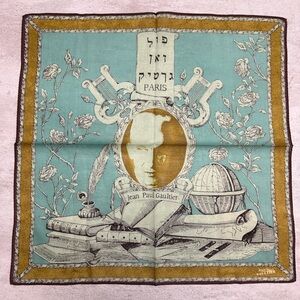 Jean Paul Gaultier Aqua, Gold & Cream Illustrated vintage handkerchief cotton